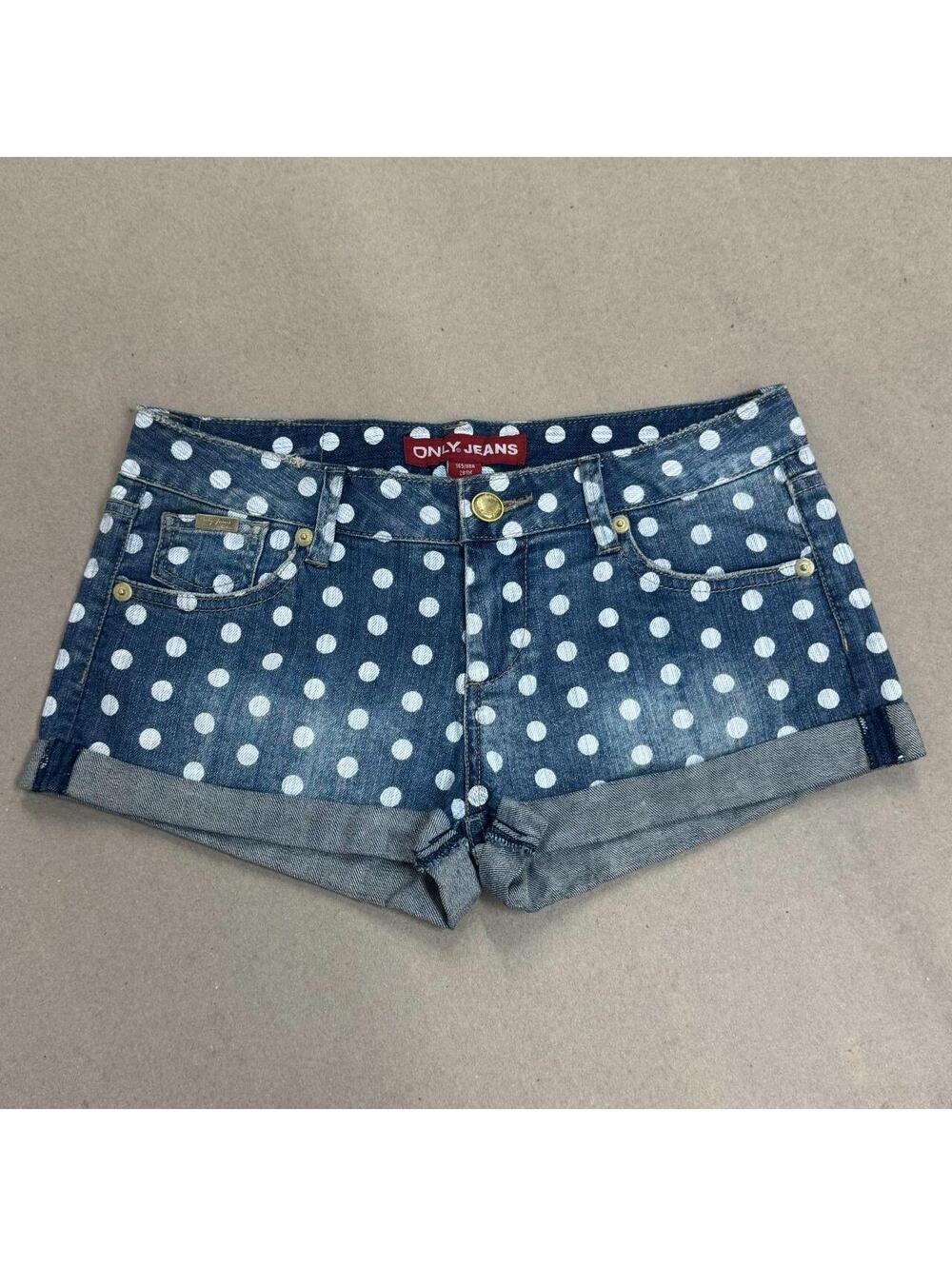 Vintage Y2K Low Rise Denim Micro Shorts Polka Dot